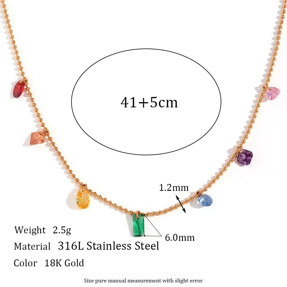 Rainbow Stainless Steel 18K Gold Plating Color Zircon