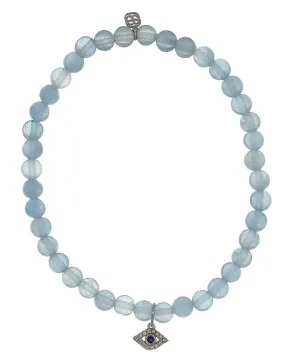 Sapphire Evil Eye Charm Aquamarine Bead Bracelet