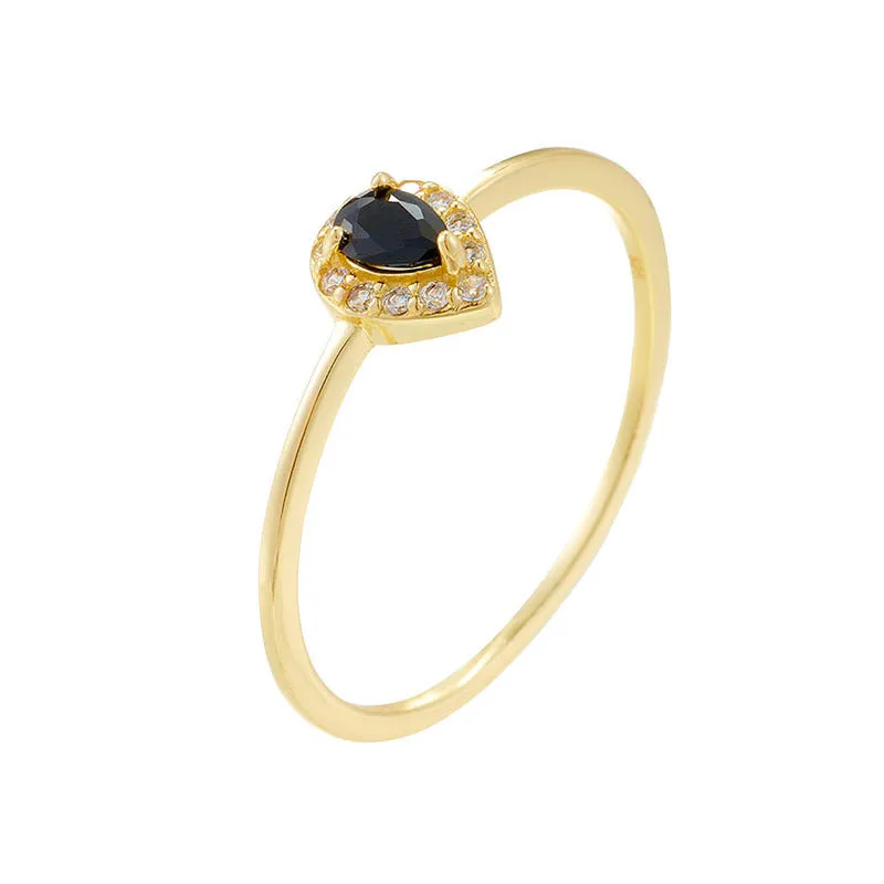 Soleste Halo Pear Shape Black Zircon Silver Ring