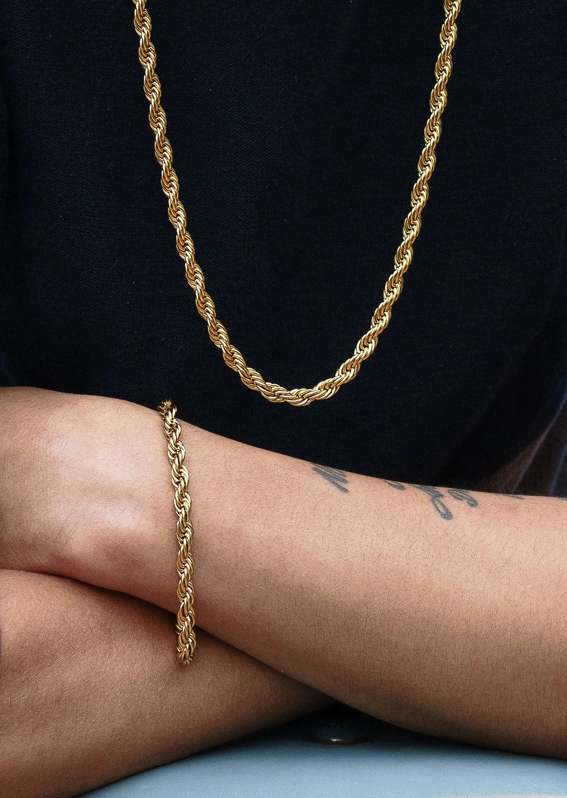 Solid Gold Rope Chain & Bracelet ( 6 Mm )
