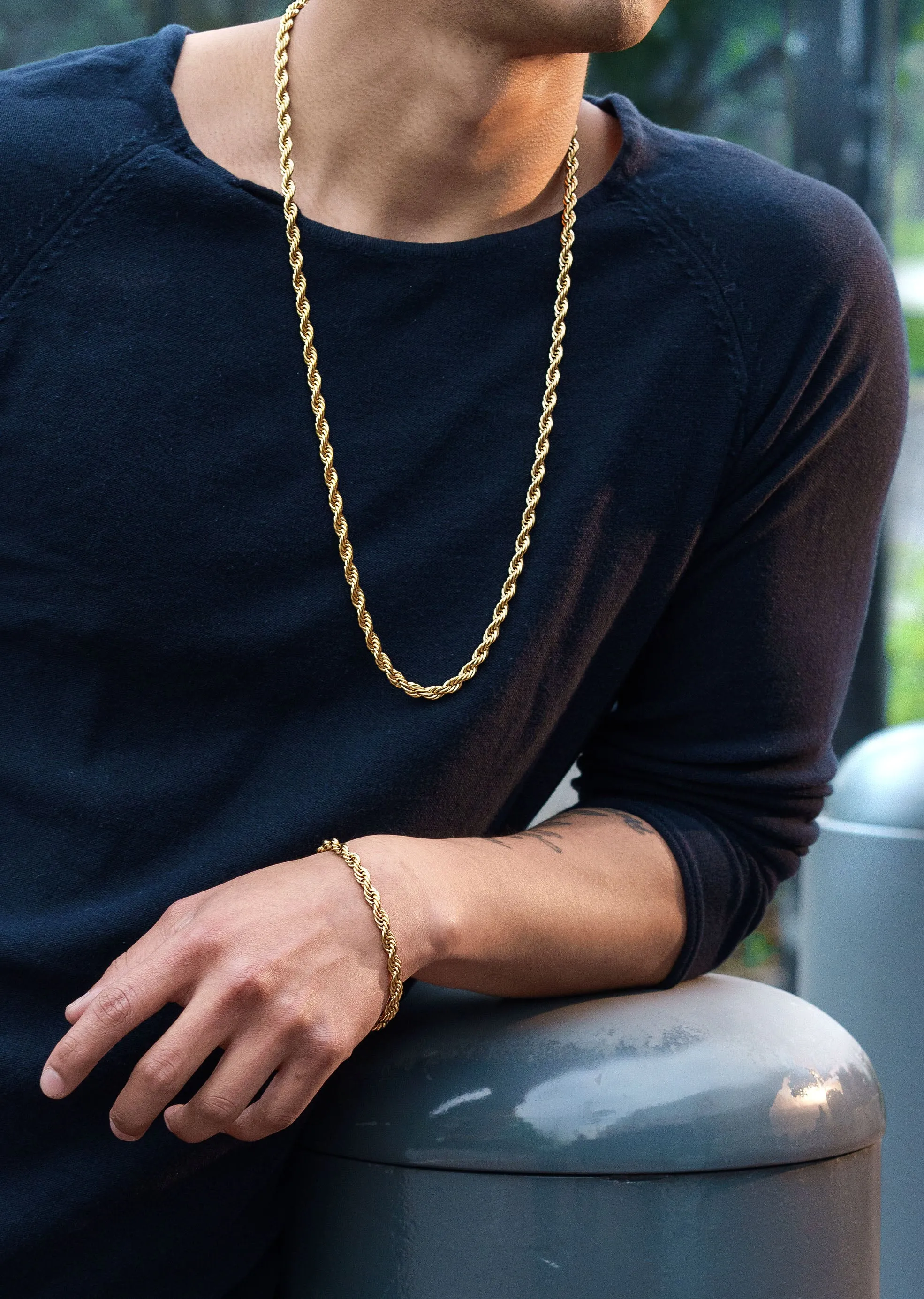 Solid Gold Rope Chain & Bracelet ( 6 Mm )