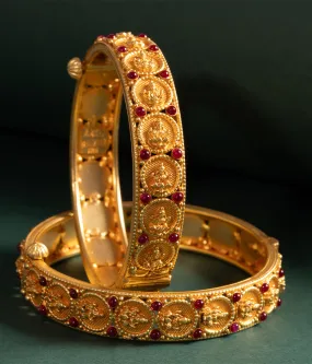 The Silver Lakshmi Coin Openable Kada Bracelet (Red/Size 2.2/2.6/2.8)