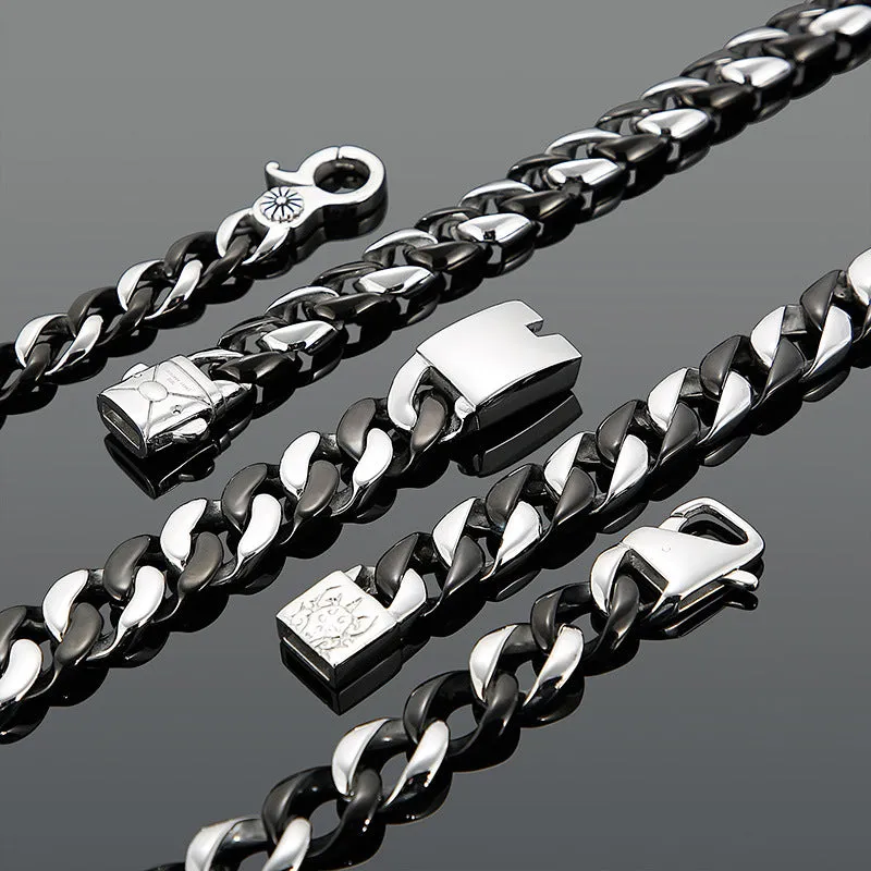 Trendy Men's Black Titanium Steel Bracelet - Simple and Creative European-American Fashion Jewelry