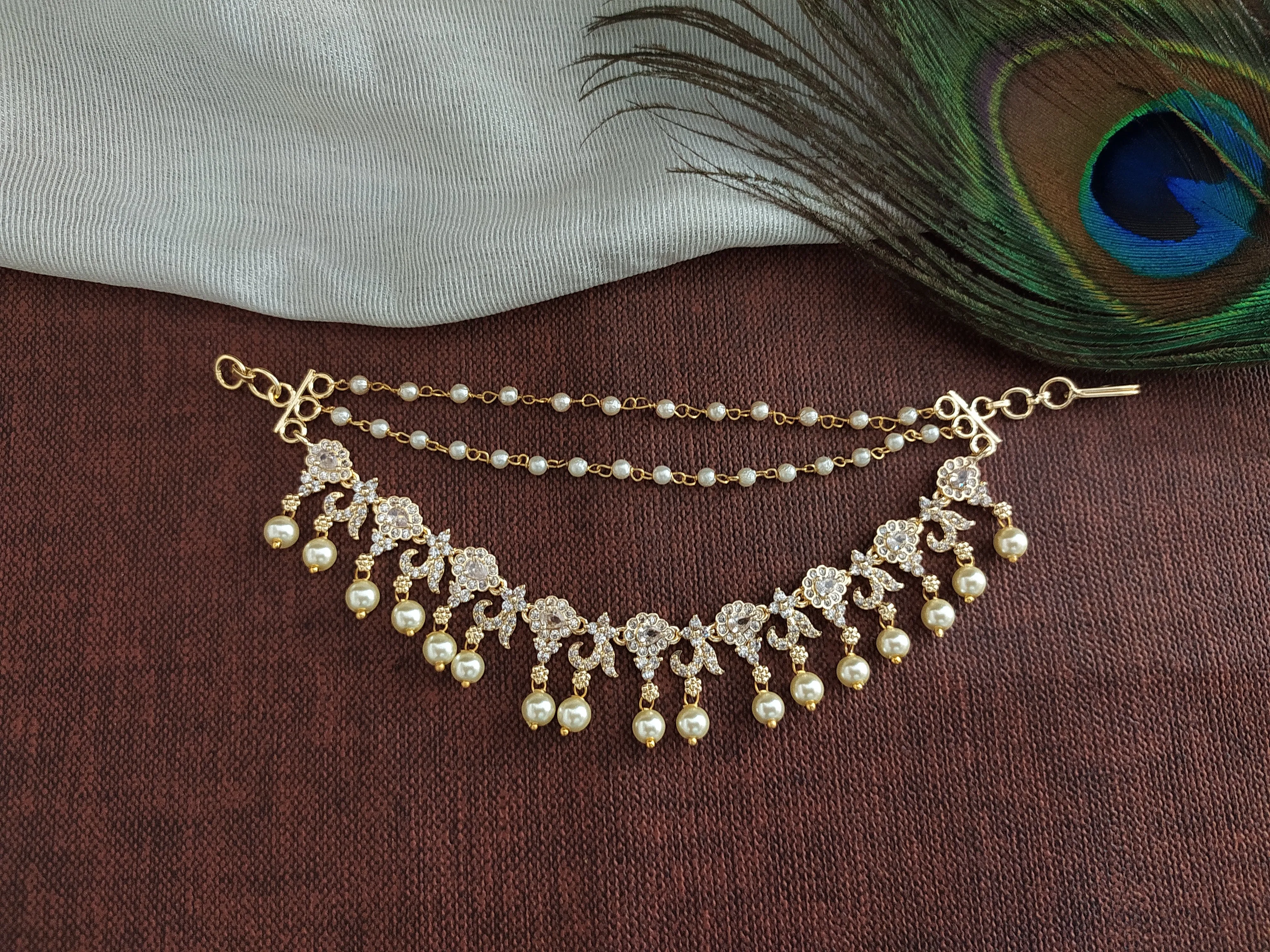 Unique Design Gold-plated Matil With Pearl Strands - Zircon Ear Chain