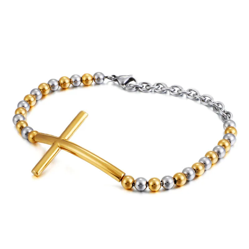 Unisex Personalized Titanium Steel Round Bead Bracelet - Japanese and Korean Style Fashion Jewelry for Valentine's Day